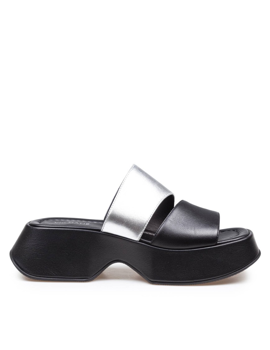 Vic Matie Mini Yoko Sandal In Black And Silver Leather In Black
