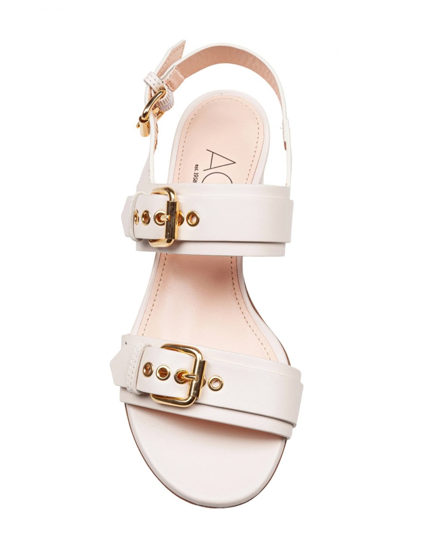 Agl Attilio Giusti Leombruni Agl Chalk Leather Sandals With Maxi Metal Buckles In Neutrals
