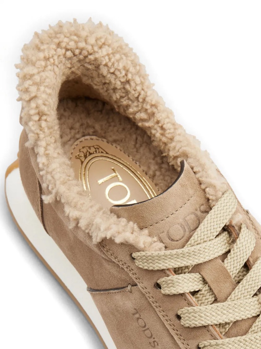 Tod's Brown Cow Leather Trainers With Plush Lining In Neutral