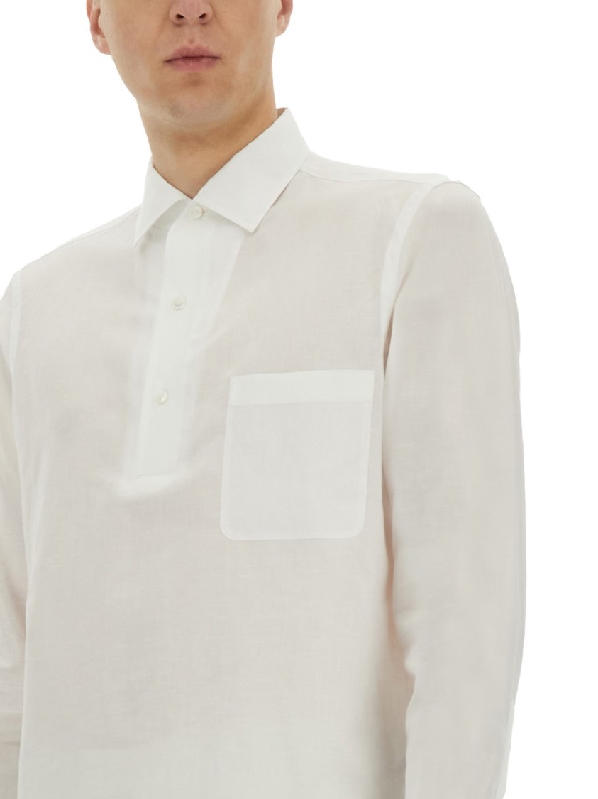 Shop Zegna Cotton-linen Blend Shirt With Classic Collar