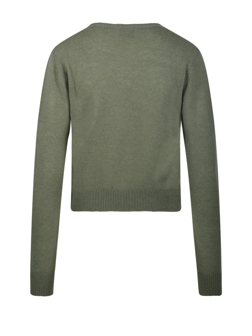 Be You Cropped Cashmere Sweater With Round Neckline In Green
