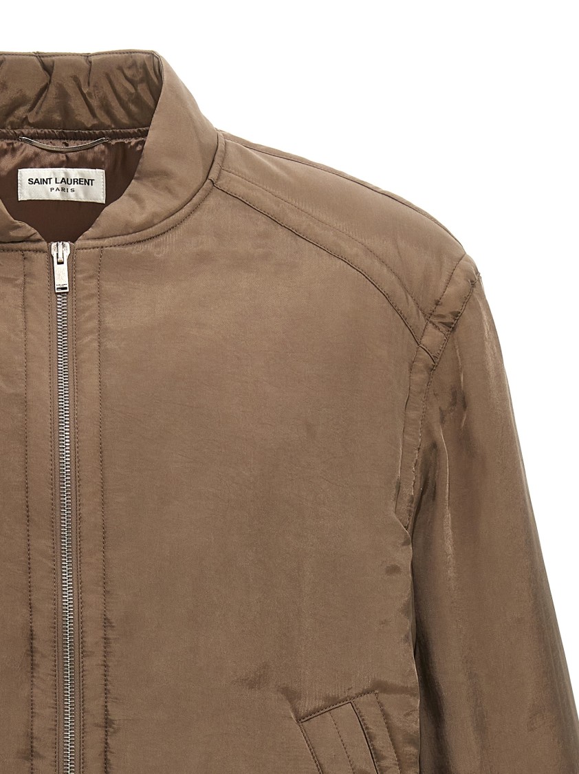 Saint Laurent Twill Teddy Bomber Jacket In Brown