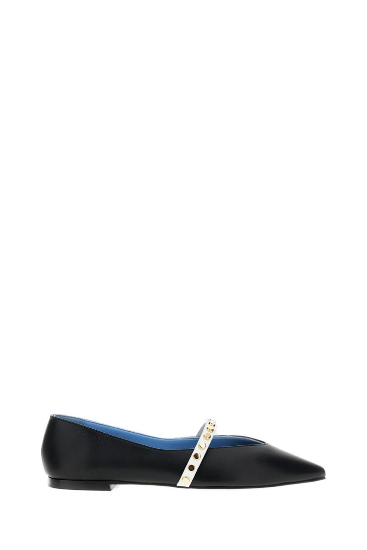 Alexander Mcqueen Pointed Toe Flats With Gold Studded Strap In Black