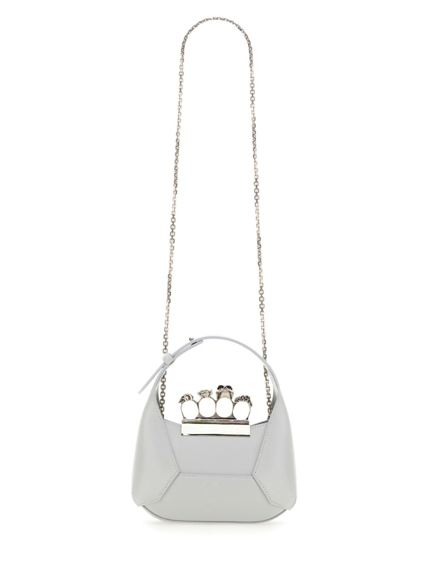 Alexander Mcqueen Jewelled Mini Hobo Bag In Grey