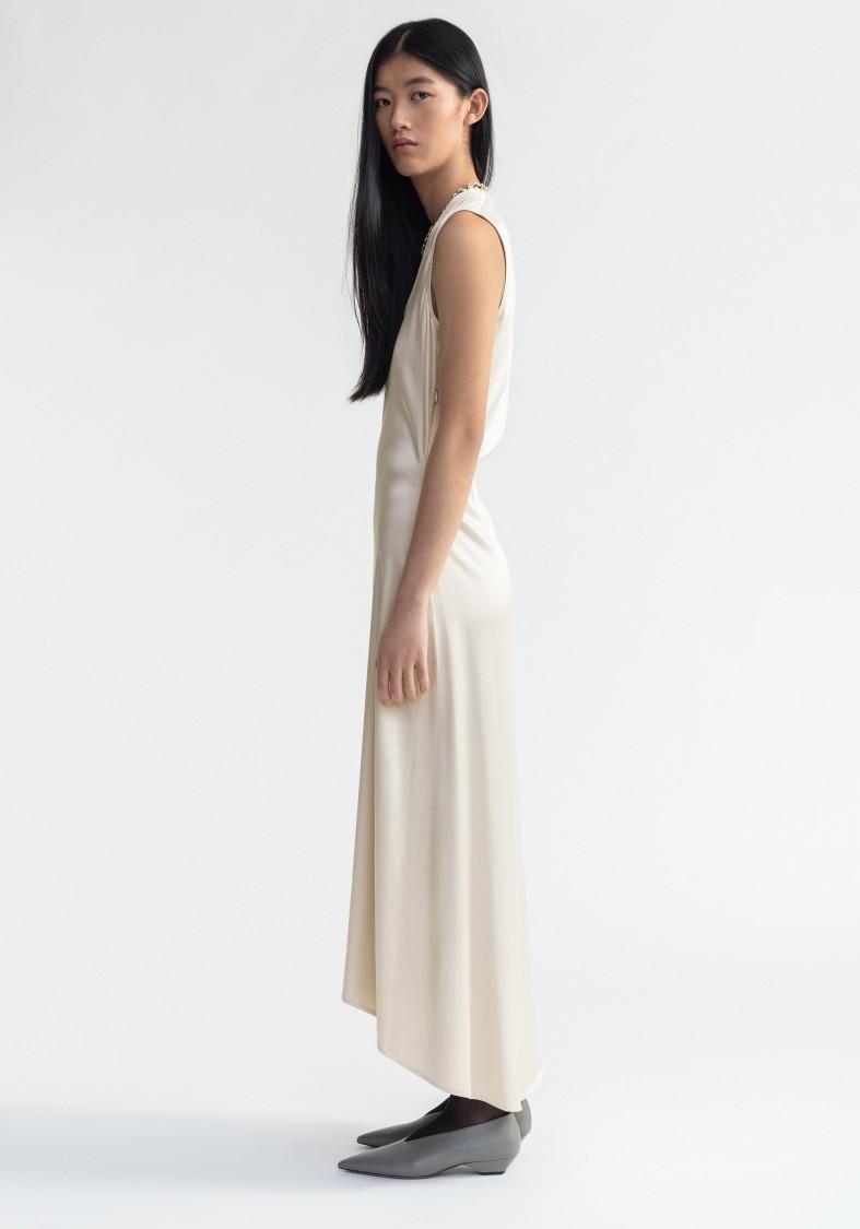 Shop Aeron Sansa - Satin Asymmetrical Midi Dress In Pink