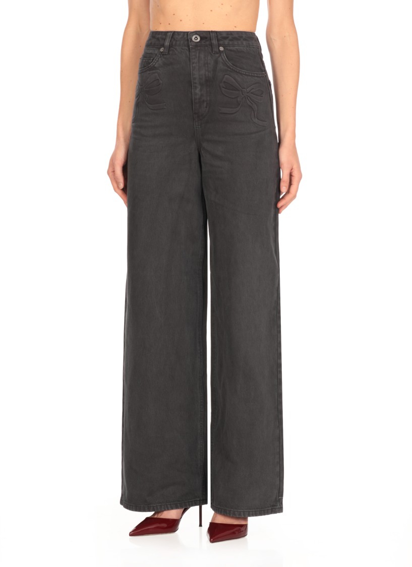 Self-portrait Wide-leg Palazzo Jeans In Grey