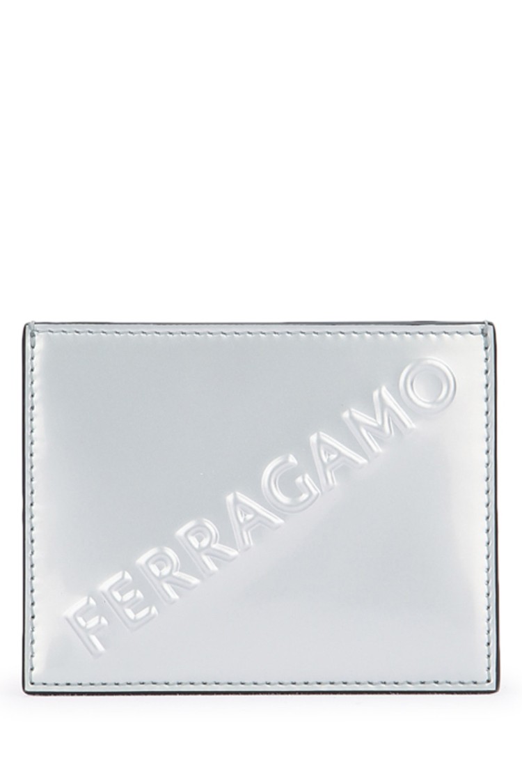 Ferragamo Smooth Leather Wallet With Embossed Branding In Gray