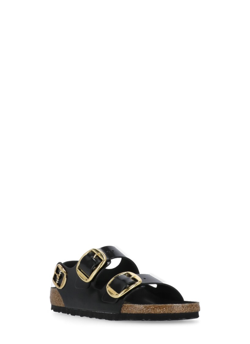 Birkenstock Milano Big Buckle I Lacquered Leather Sandal Color Bla In Black