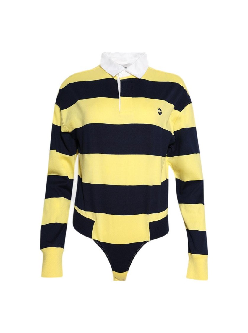 Shop Coperni Striped Polo Bodysuit Yellow And Blue