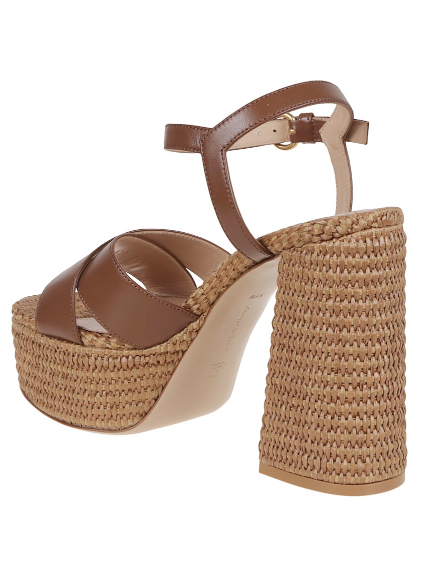 Gianvito Rossi Crossed Raffia Platform Sandals With Ankle Strap