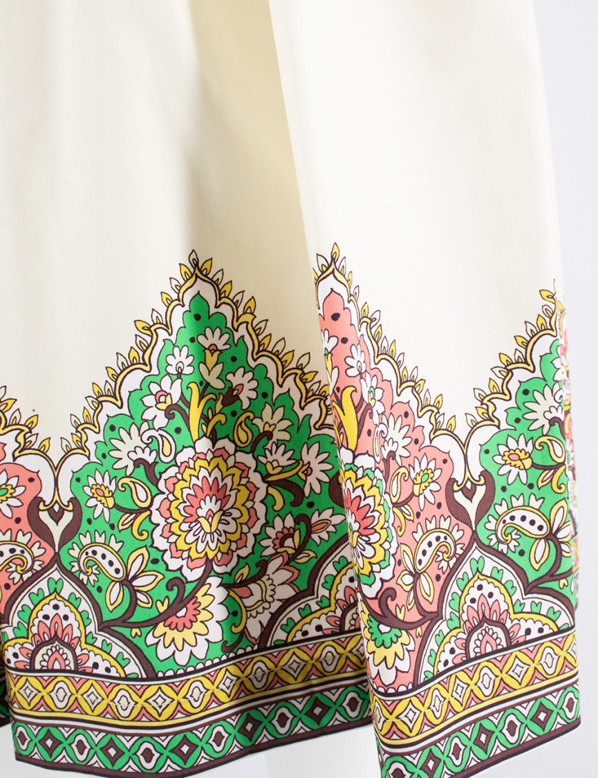 Etro Womens Print On White Base Floral-print High-rise Cotton Midi Skirt