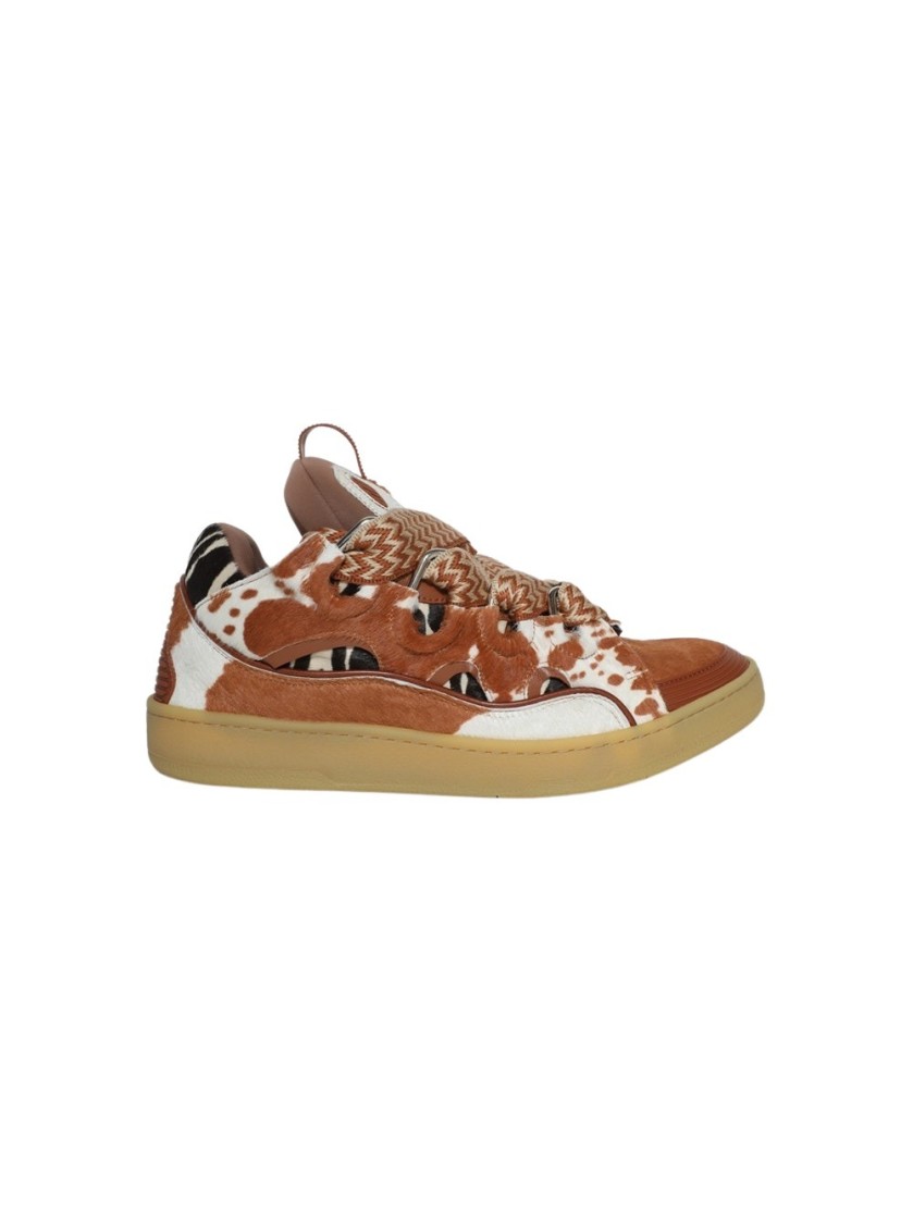 Lanvin Curb Leather Sneakers In Brown