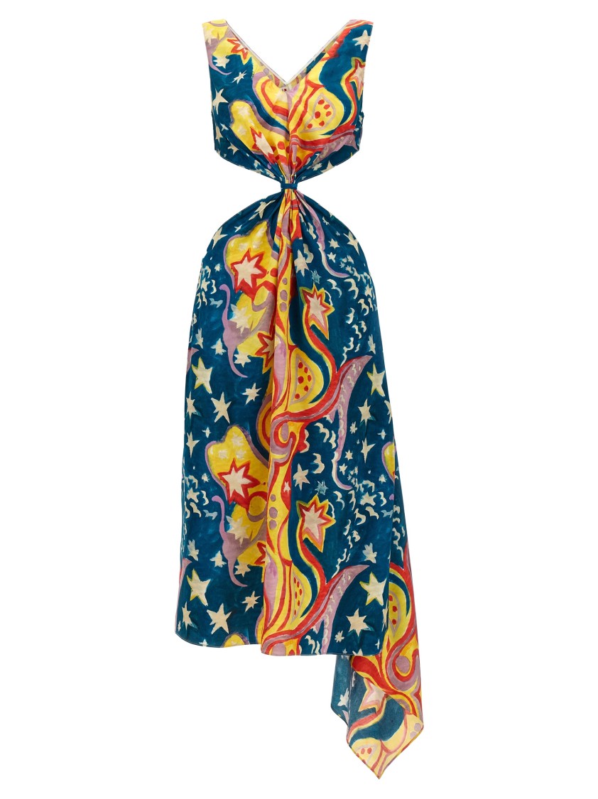 Marni X No Vacancy Inn Sleeveless Cutout Asymmetric Midi Dress In Multi