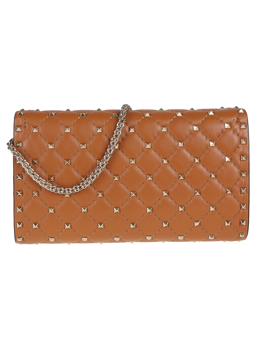 Shop Valentino Rockstud Spike Lamb Nappa Shoulder Bag In Brown