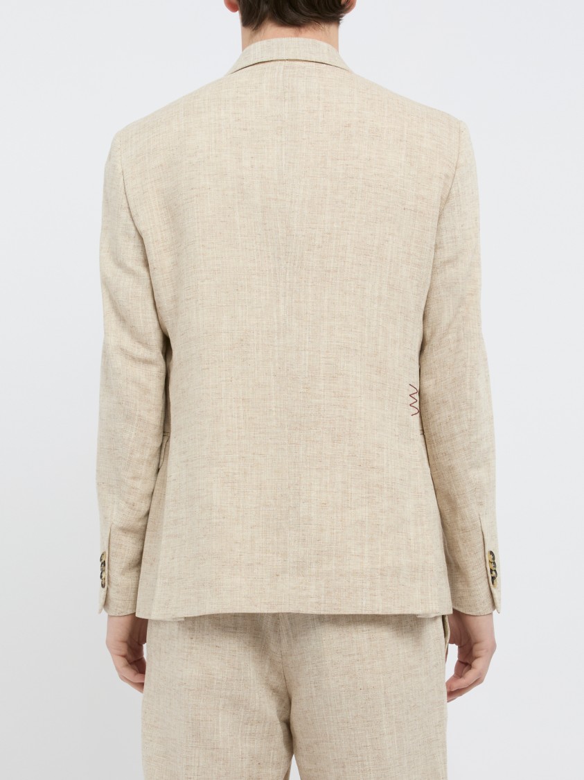Shop Amaranto Textured Double-breasted Blazer With Contrasting Buttons