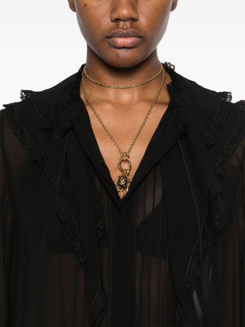 CHLOÉ CHLOÉ SHEER SILK BLACK SHIRT WITH RUFFLED DETAILING 