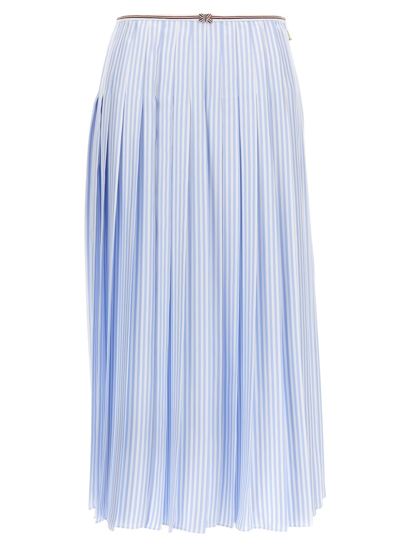 Thom Browne Pleated Striped Silk Skirt In Blue