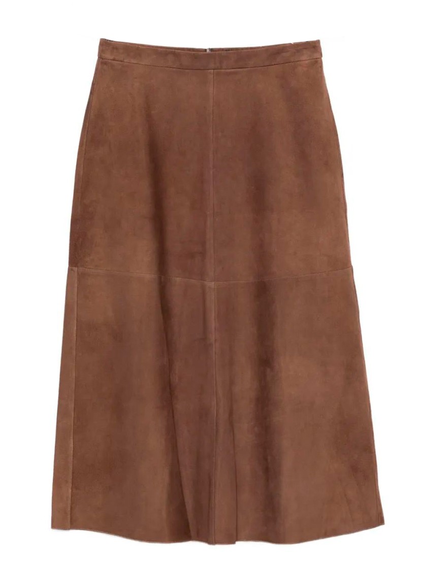 Max Mara Cipria Lambskin Suede Skirt In Brown