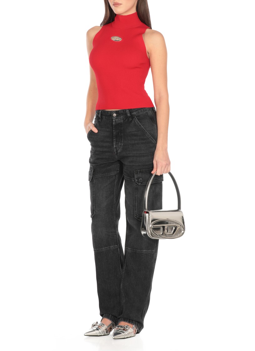 Diesel Black Viscose Blend M-onervax Top In Red