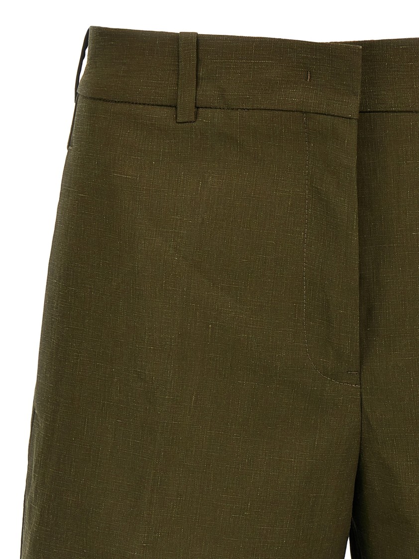 Jil Sander Green Linen Bermuda Shorts With Turn-up Hem In Green