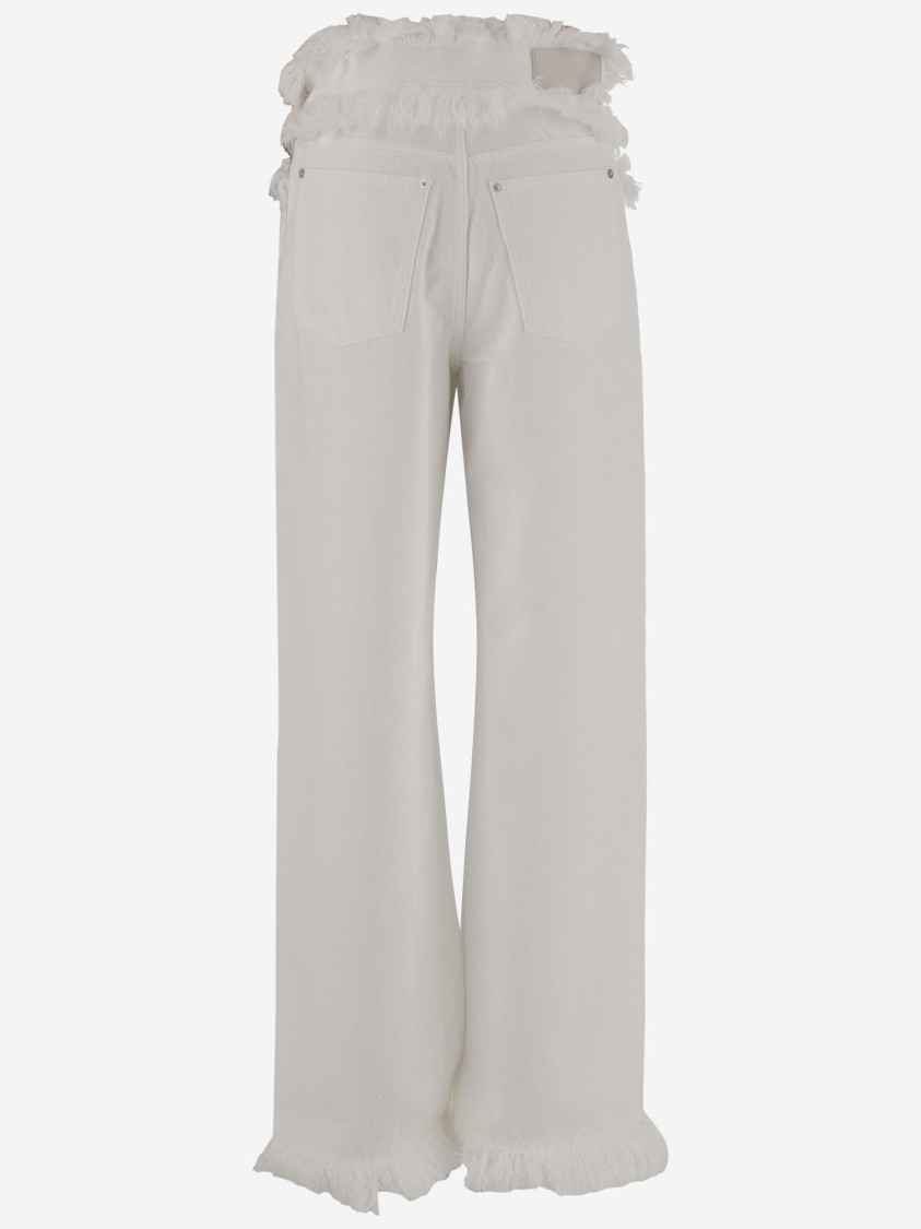 Ferragamo High Waist Wide Leg Trousers With Frayed Hem In White