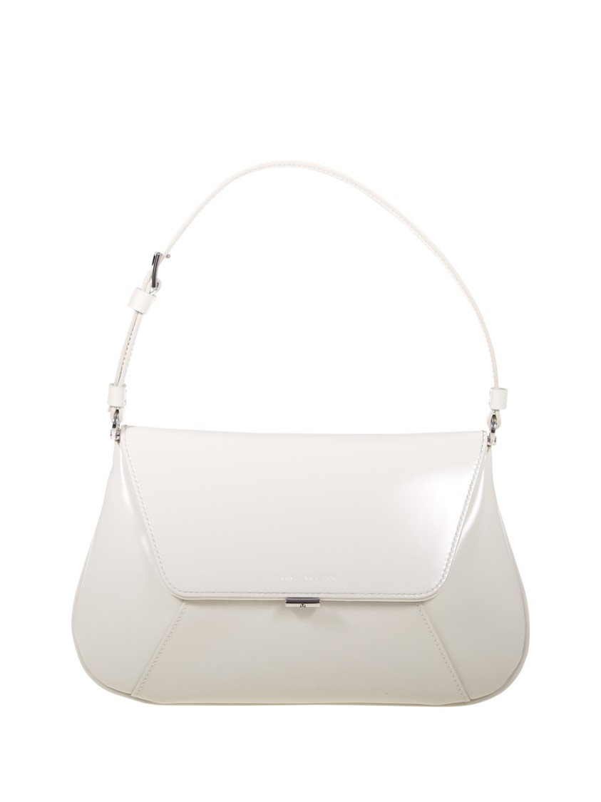 Amina Muaddi Women Black Leather Ami Shoulder Bag In White