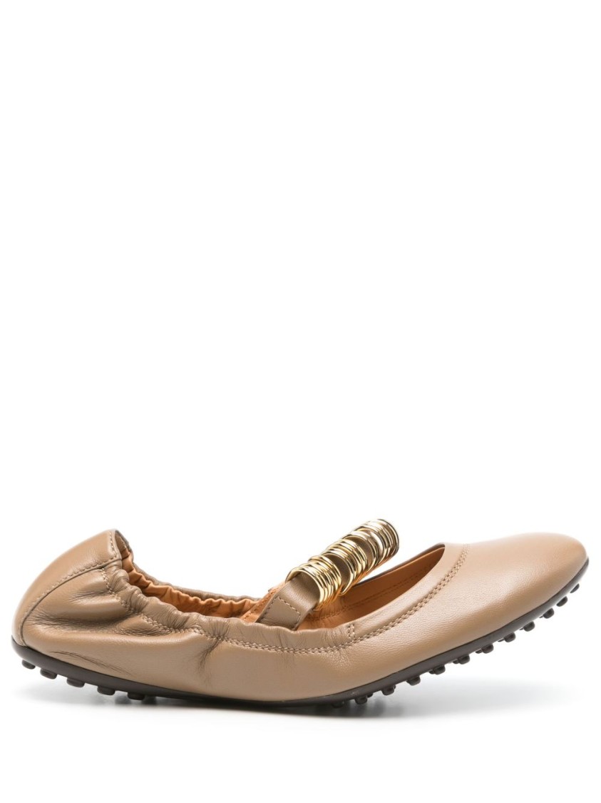 Tod's Metallic Rings Strap Nappa Leather Ballerinas In Neutrals