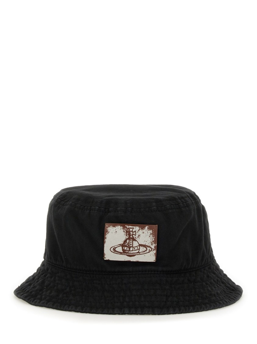 Vivienne Westwood Logo Cotton Bucket Hat In Black