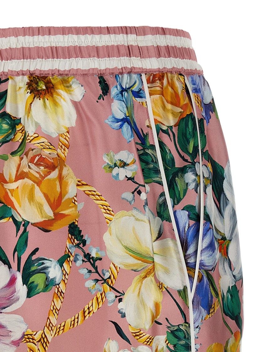Dolce & Gabbana Silk Twill Floral Print Bermuda Shorts In Multi