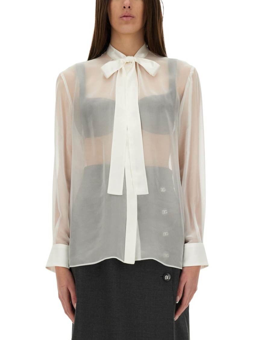 Dolce & Gabbana Chiffon Shirt With Bow In White