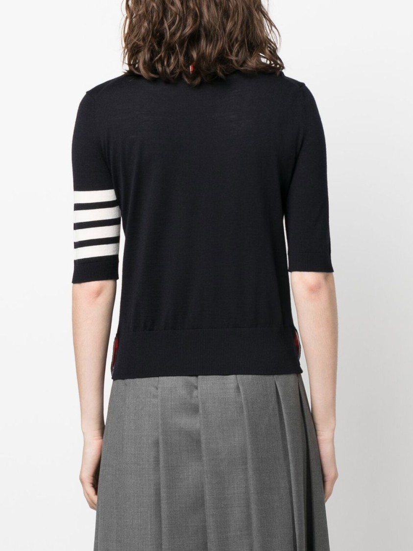 Thom Browne Fine Merino Wool Short-sleeve Turtleneck Sweater In Black