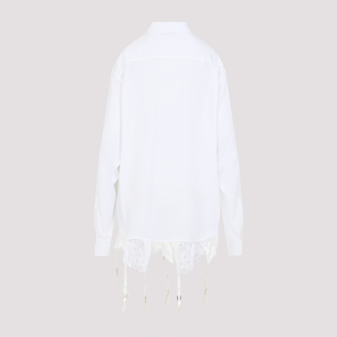Shop Balenciaga White Lingerie Shirt With Pointed Collar And Tonal Lace Hem