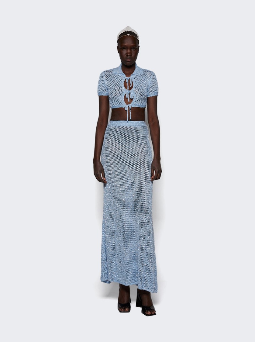 AREA AREA SEQUIN CROCHET MAXI SKIRT LIGHT BLUE 