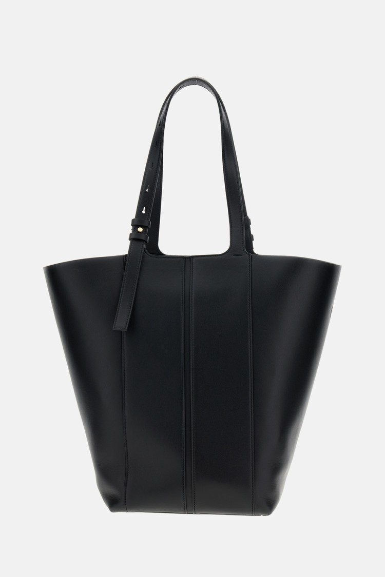 Golden Goose Structured Leather Shoulder Bag With Adjustable Handles And Metal Accents In Black