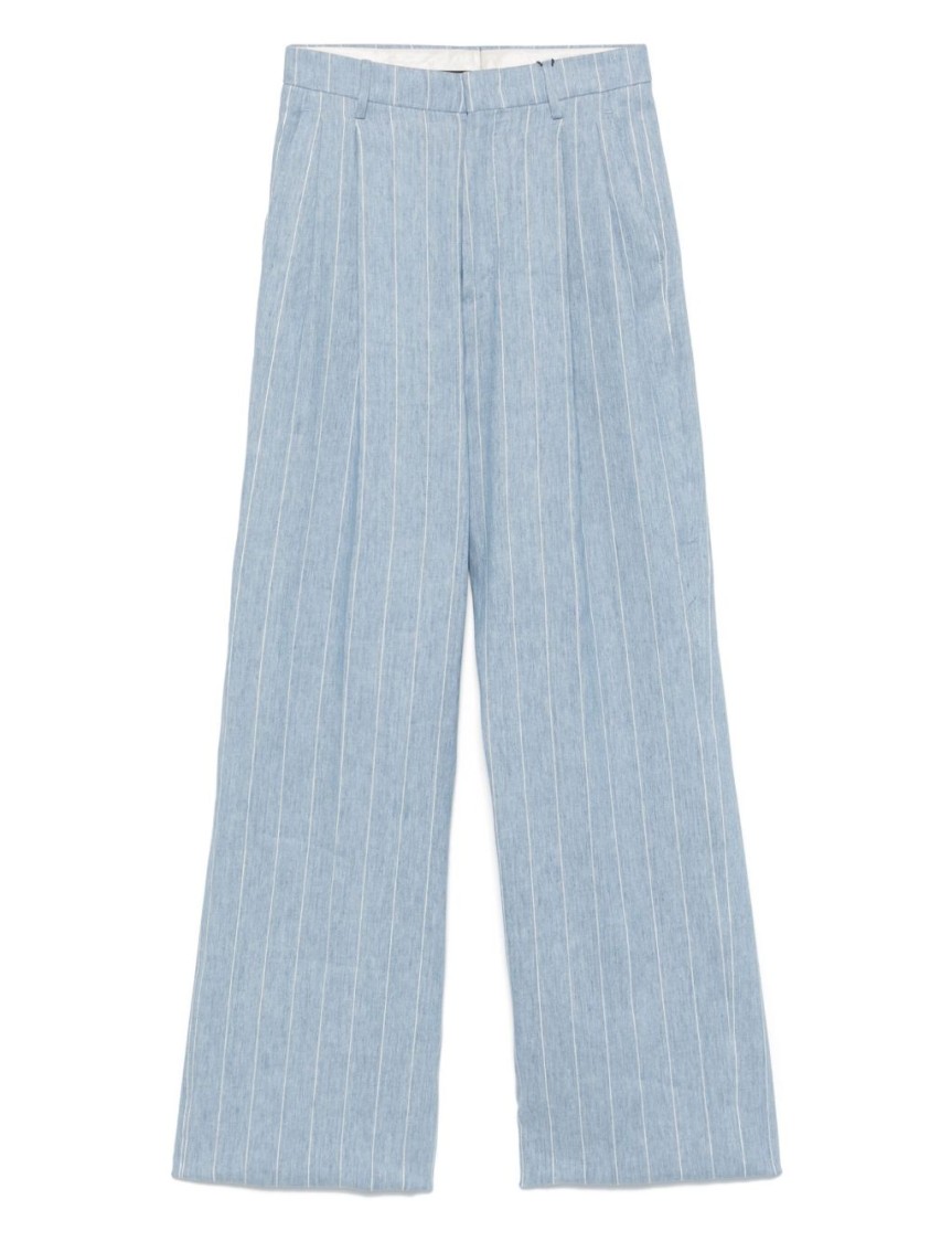 Tagliatore Wide-leg Linen Trousers With Subtle Pinstripe