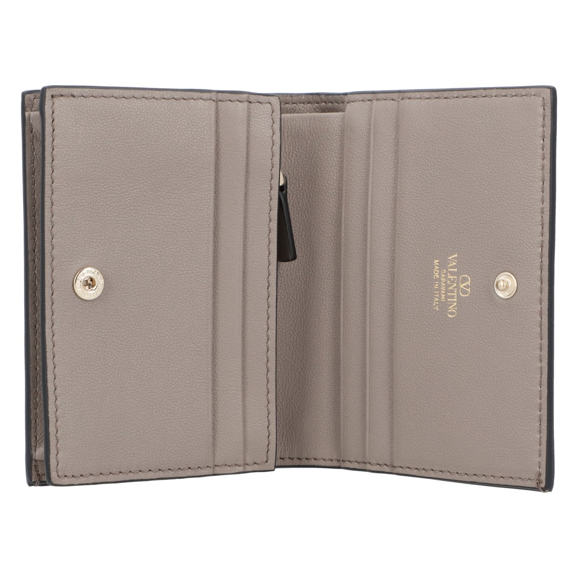 Valentino Small Rockstud Calfskin Wallet In Gray