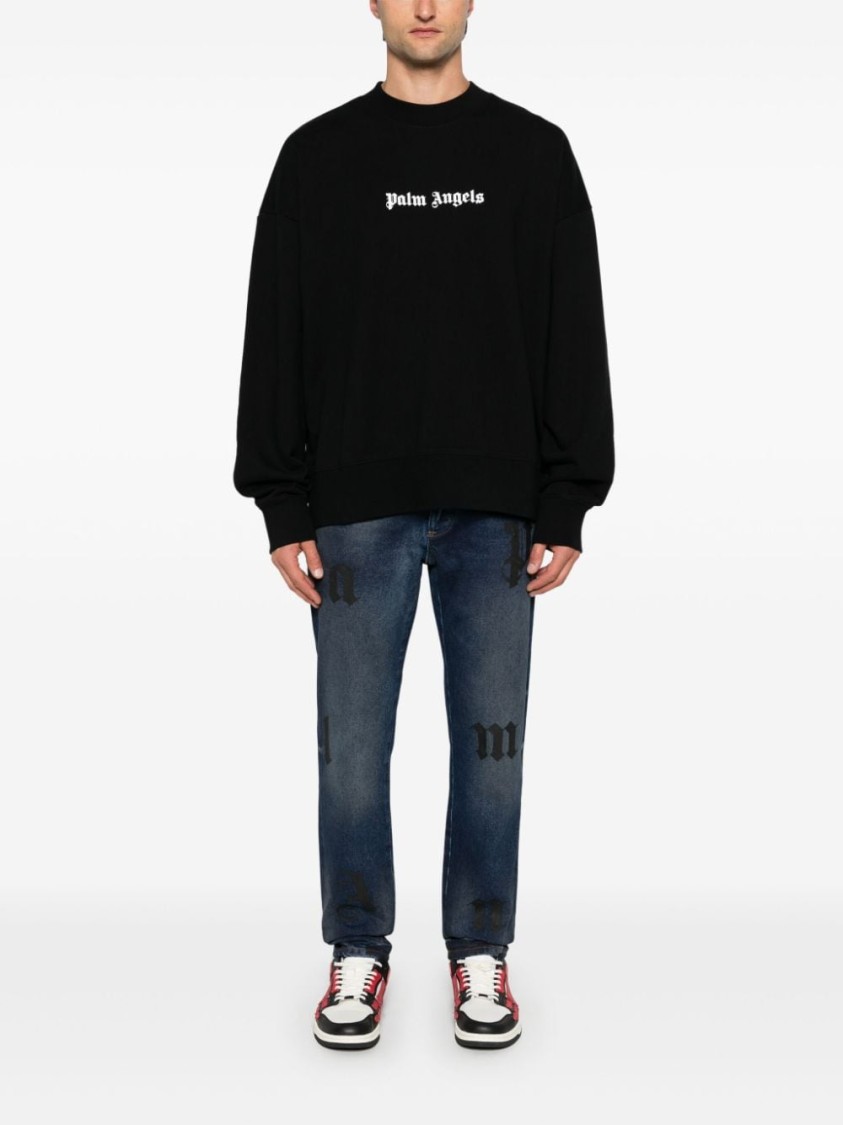 Shop Palm Angels Drop Shoulder Sweatshirt With Logo In Black