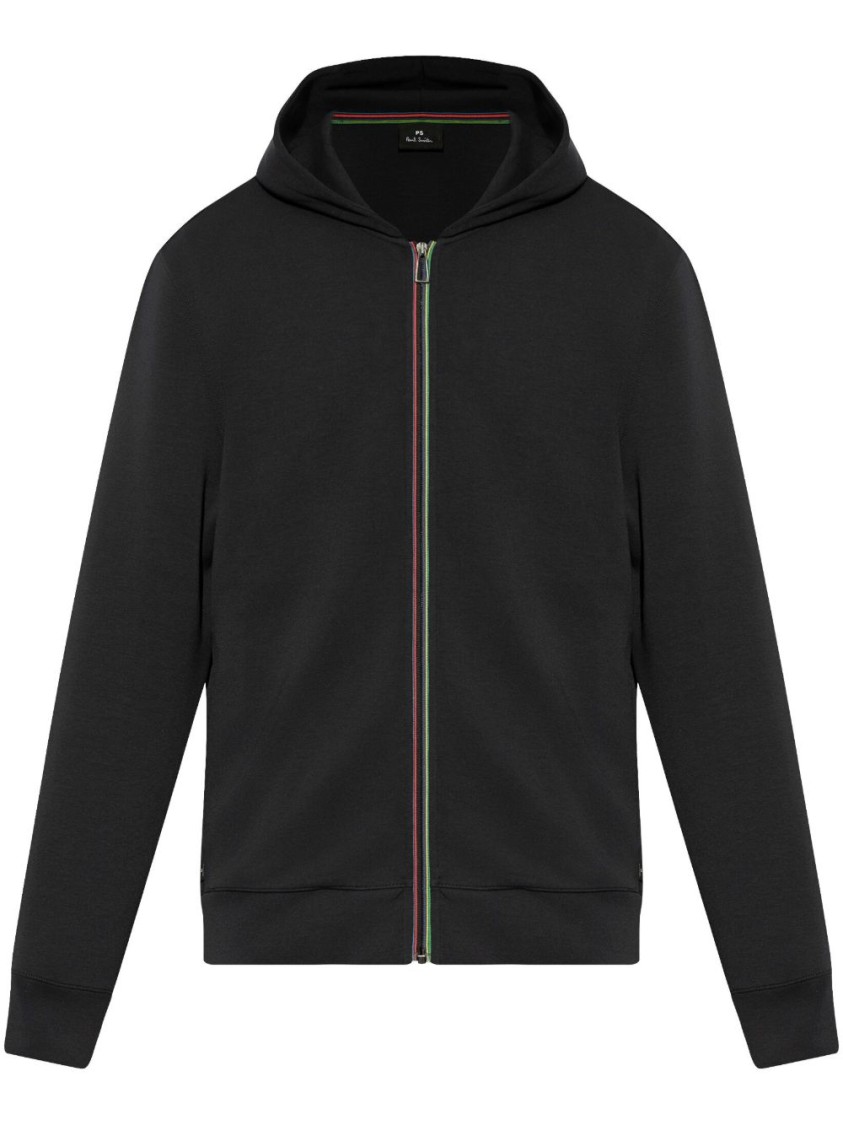 Shop Paul Smith Hooded Black Sweatshirt With Colorful Zipper Accents