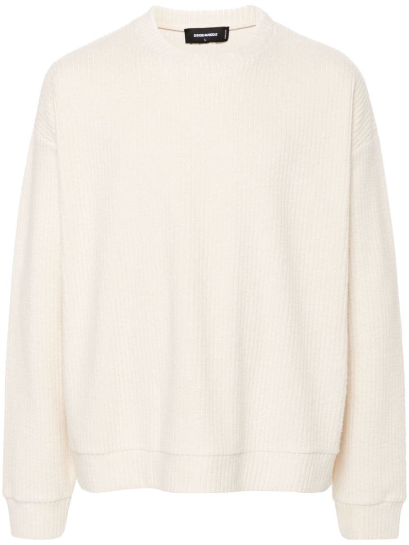 Shop Dsquared2 Relaxed-fit Ribbed Knit Sweater With Subtle Branding In Neutrals