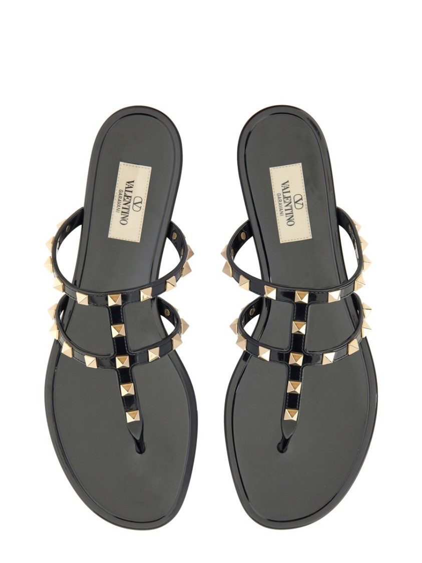 Valentino Rockstud T-strap Flat Slide Sandals