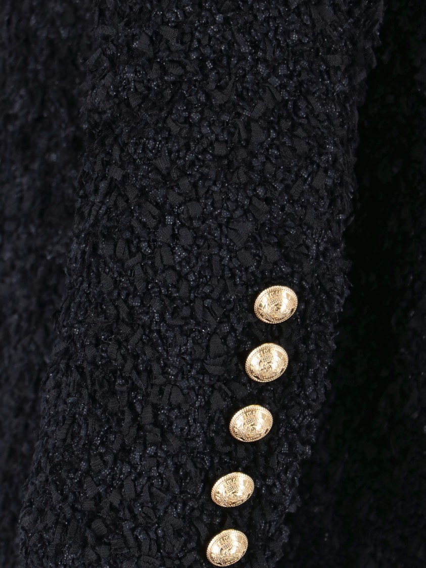 Balmain Tweed Jacket With Frayed Edges And Gold-tone Buttons In Black