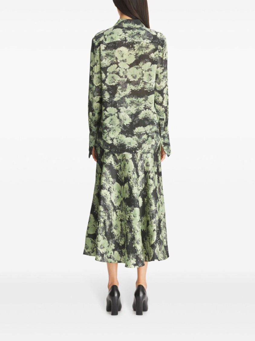 Tory Burch Green Floral Print Shirt In Green