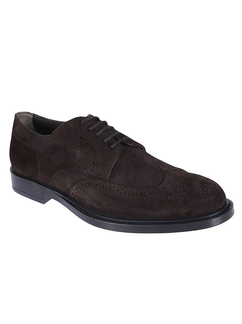 Tod's Brown Wingtip Derby Shoes With Intricate Brogue Detailing In Black