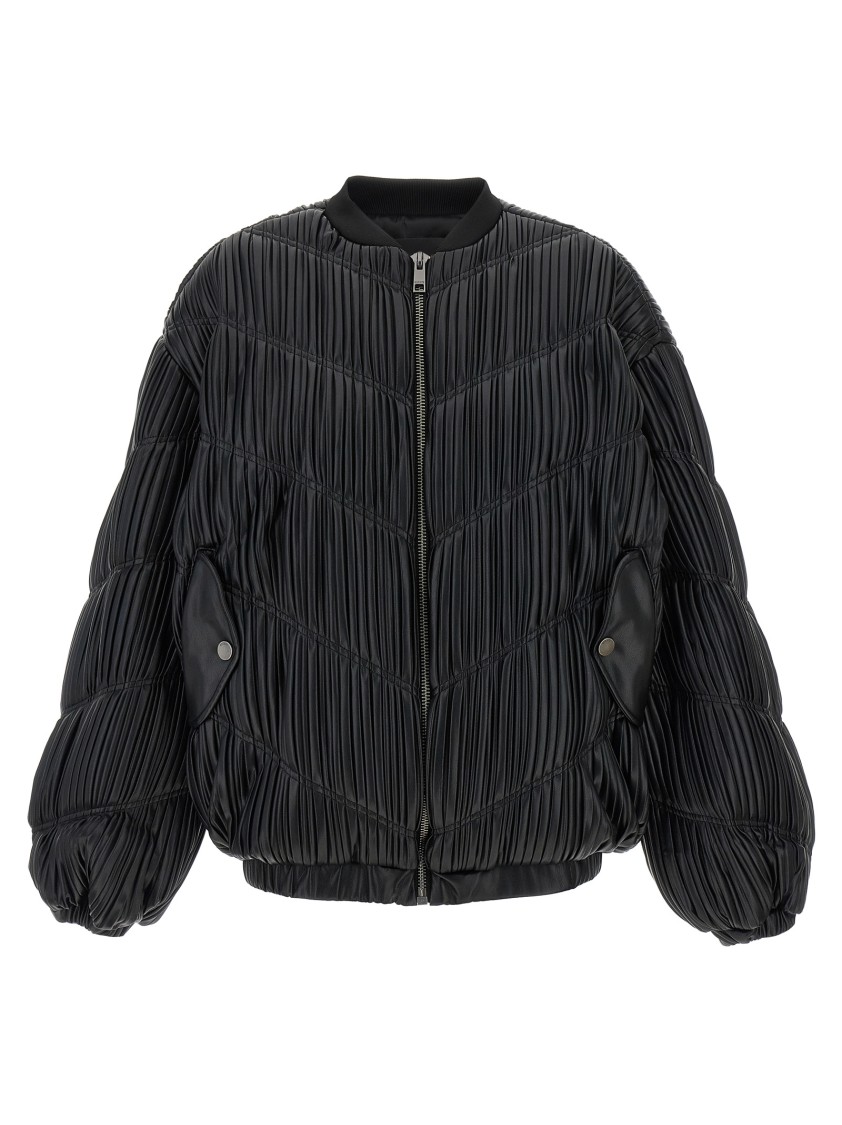 Rotate Birger Christensen Pleated Bomber Jacket In Black