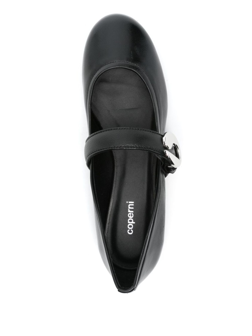 Coperni Calf Leather Ballerinas In Black With Logo-buckle Fastening