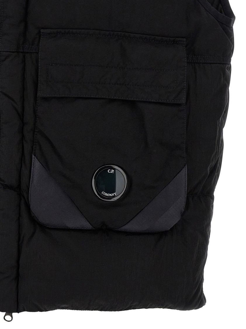 C.p. Company Black Vest With Mock Drawstring Neck And Logo Plaque On The Front In Black