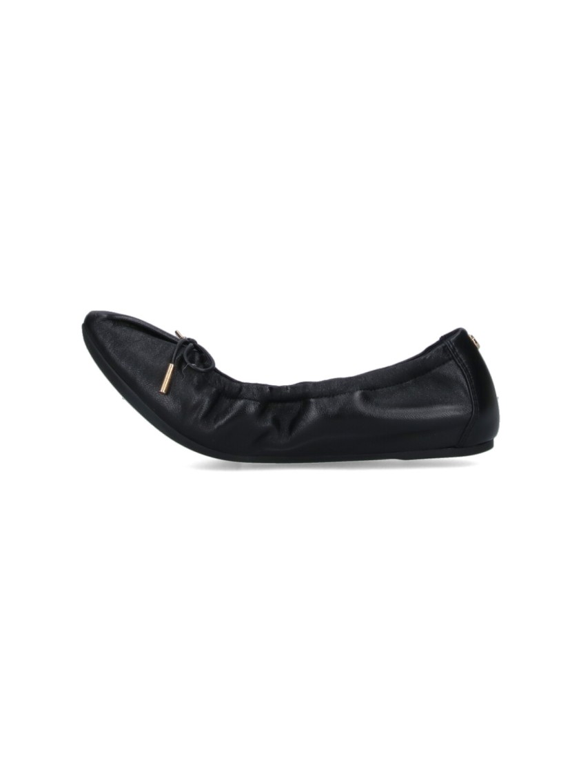 Ferragamo Ruched Ballerinas With Bow – Black