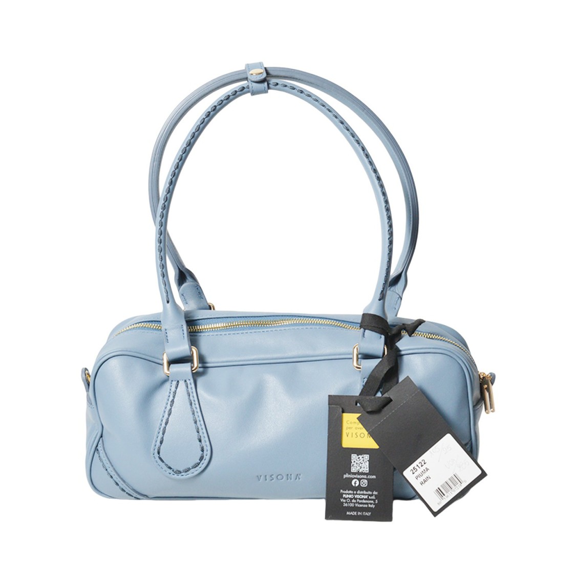 Plinio Visona' Portable Shoulder Bag In Smooth Azure Leather