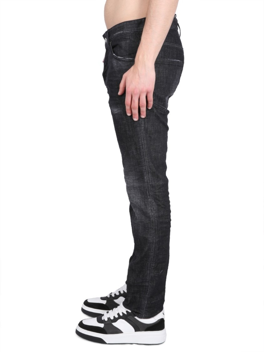 Dsquared2 Easy Black Wash Tidy Biker Black Stretch Cotton Denim Jeans In Black
