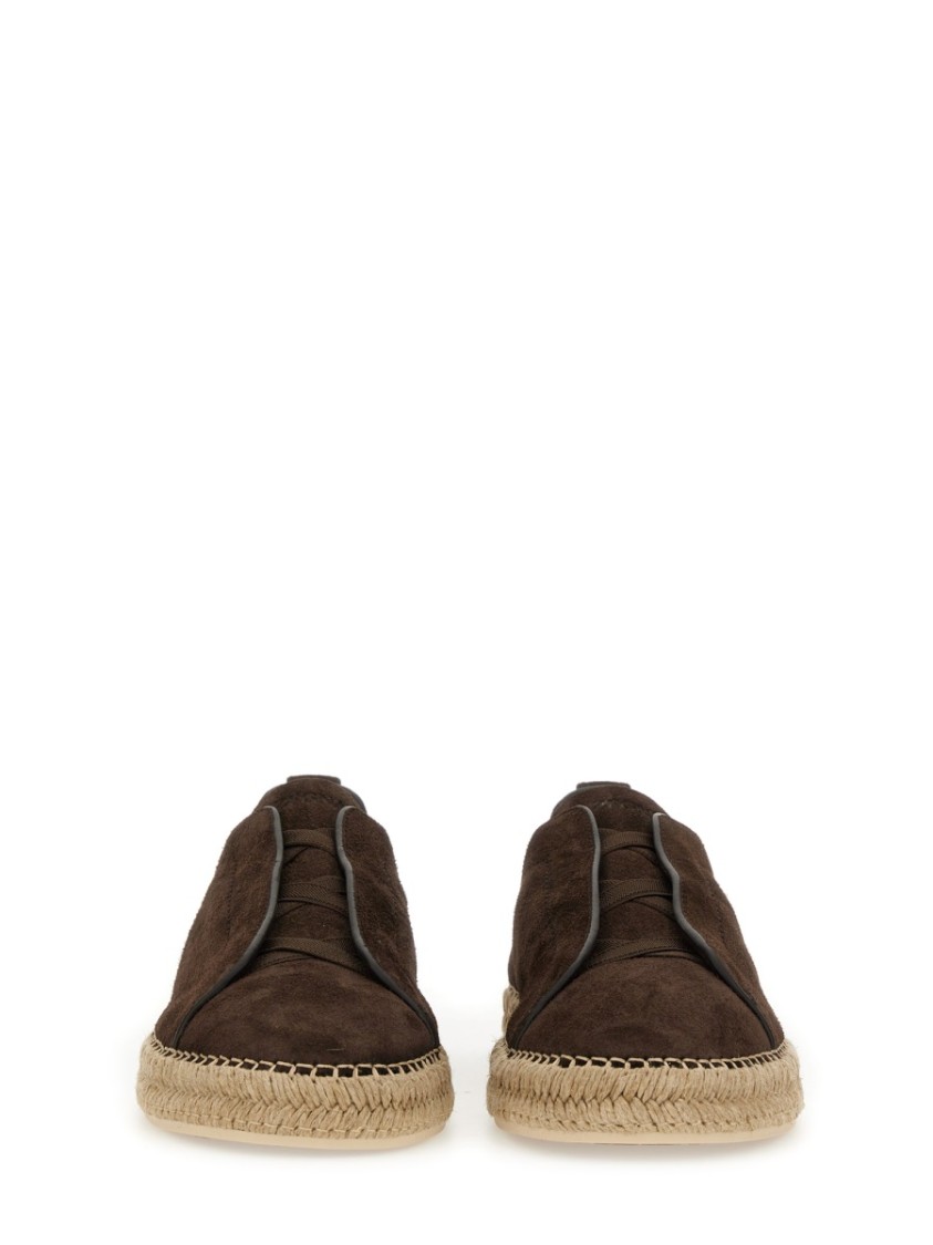 Shop Zegna Brown Leather Espadrilles With Woven Jute Sole